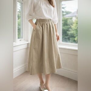 all:row Khaki midi pull on skirt size M